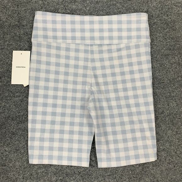 Nordstrom Bike Shorts Girl L Large Blue Gingham Plaid Stretch Cotton Blend - Picture 9 of 12
